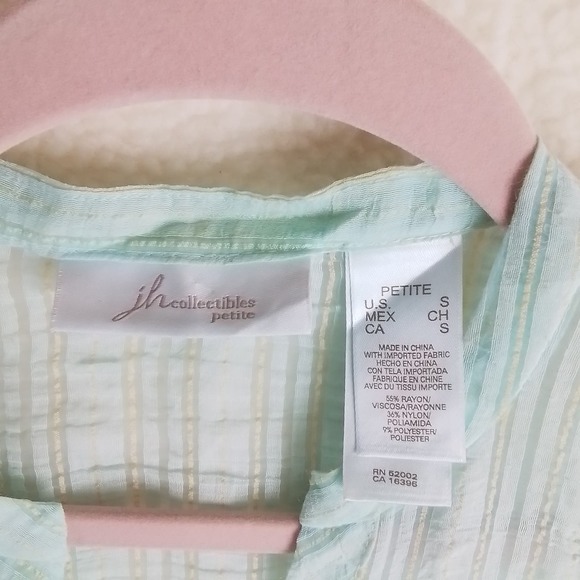 JH Collectibles Womens Blouse S Green Stripe 3/4 Sleeve Semi Sheer Button Shirt - Picture 10 of 10